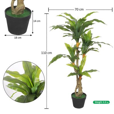 Artificial Dracaena Plant, Realistic Faux Plant with Lush Green Leaves & Sturdy Pot, Eco-Friendly, Waterproof & Maintenance-Free Fake Tree, No-Watering Fake Plants for Home Event Decor (110cm)