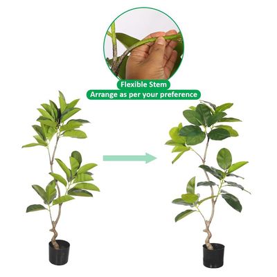 Artificial Rubber Plant, Faux Plant with Flexible Stems, Green Leaves, Simulated Trunk & Pot, Maintenance-Free & Long-Lasting Fake Tree, Waterproof & Odorless Fake Plant for Event Decor (120cm)