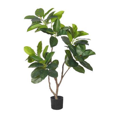 Artificial Rubber Plant, Faux Plant with Flexible Stems, Green Leaves, Simulated Trunk & Pot, Maintenance-Free & Long-Lasting Fake Tree, Waterproof & Odorless Fake Plant for Event Decor (130cm)