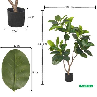 Artificial Rubber Plant, Faux Plant with Flexible Stems, Green Leaves, Simulated Trunk & Pot, Maintenance-Free & Long-Lasting Fake Tree, Waterproof & Odorless Fake Plant for Event Decor (130cm)