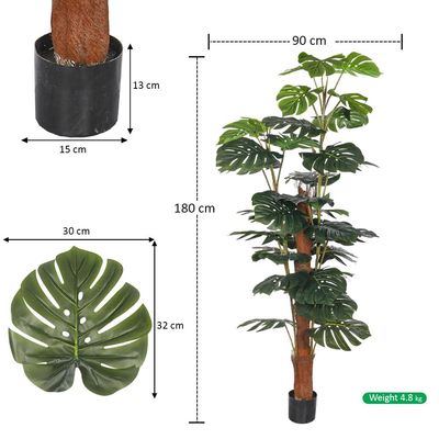 Artificial Monstera Plant, Faux Plant with Flexible Green Leaves, Stems, Simulated Trunk & Pot, Waterproof, Odorless, Maintenance-Free & Long-Lasting Fake Tree for Home Event Decor (180cm)