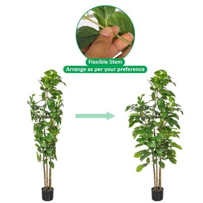 Artificial Ficus Plant, Fake Plant with Flexible Green Leaves, Stems, Simulated Trunk & Pot, Waterproof, Odorless, Maintenance-Free & Long-Lasting Fake Tree for Home Office Event Decor (150cm)
