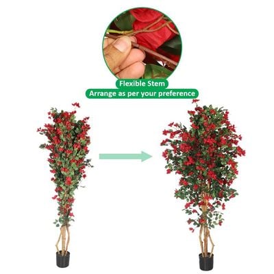 Nearly Natural Bougainvillea Plant, Faux Plant with Lush Green Leaves & Plastic Pot, Waterproof & Maintenance-Free Fake Plants, No-Watering & Long-Lasting Fake Tree for Home Event Decor (Red)