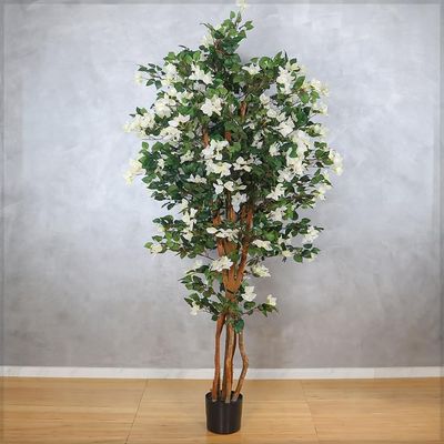 Nearly Natural Bougainvillea Plant, Faux Plant with Lush Green Leaves & Plastic Pot, Waterproof & Maintenance-Free Fake Plants, No-Watering & Long-Lasting Fake Tree for Home Event Decor (White)