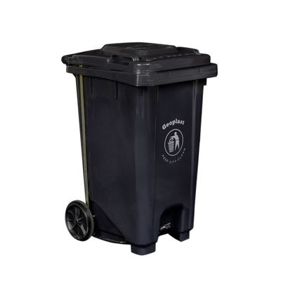 Geoplast HDPE Plastic Dustbin with Metal Pedal - 240 Liters, Black