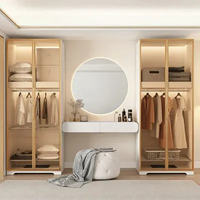 Makeup Vanity with Mirror & Pouf – Modern MDF Dressing Table L40xW100xH20