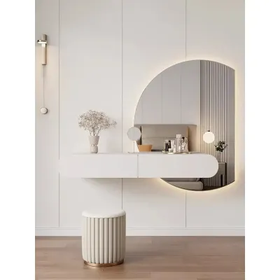 Wall-Mounted Dressing Table with Illuminated Mirror & Stool L40xW95xH18