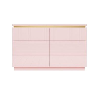 Pink Wide Dressing Table – 6 Drawer Dresser with Gold Trim L45xW120xH75