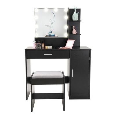 Wide Vanity Set with Mirror, LED Lighting & Stool L35xW80xH130