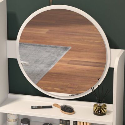 Dressing Table Set with Stool & Round Mirror – Spacious Vanity with Storage L45xW120xH145