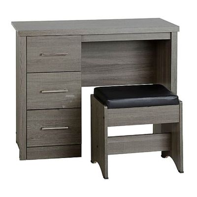 Grey 3-Drawer Dressing Table with Stool – Compact Bedroom Vanity L40xW90xH75