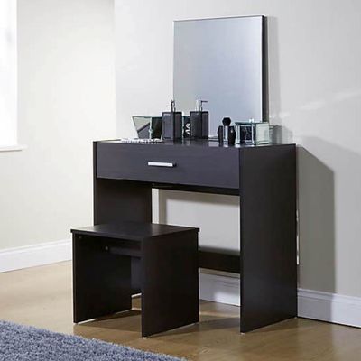 Julia Dressing Table Set in Black – Modern Vanity with Mirror & Stool L40xW90xH75