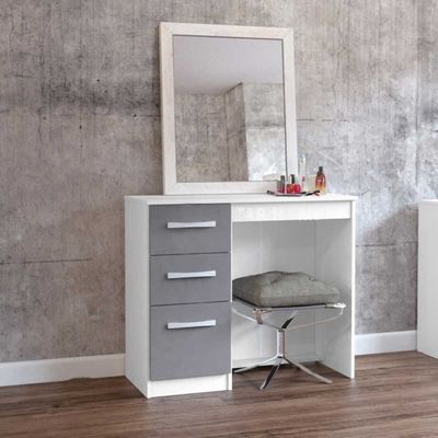 Lynx Dressing Table in White/Grey – Modern 3-Drawer Vanity with Mirror L40xW95xH80