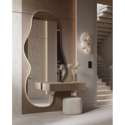 Dressing Table with Asymmetric LED Mirror & Stool – Modern Artistic Vanity L35xW100xH25
