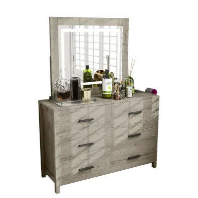 Glitz 6-Drawer Dresser with Mirror – Modern Bedroom Storage L45xW120xH180