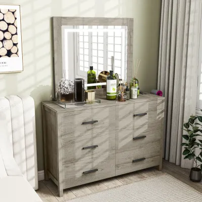 Glitz 6-Drawer Dresser with Mirror – Modern Bedroom Storage L45xW120xH180