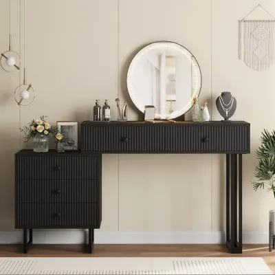 Makeup Vanity Desk with 5 Drawers & Mirror – Modern Beauty Station L40xW130xH100