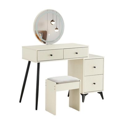 Modern Dresser with Round LED Mirror – Stylish Bedroom Storage L40xW130xH80