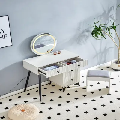 Modern Dresser with Round LED Mirror – Stylish Bedroom Storage L40xW130xH80