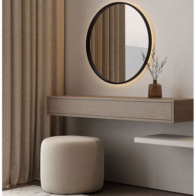 Modern Floating Vanity Set with Round LED Mirror & Ottoman L30xW120xH20