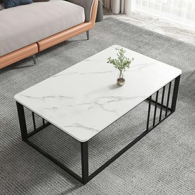  Renfri Coffee Table for Living Room, Metal Frame, Center Table for Home Office (Marbel Top White)