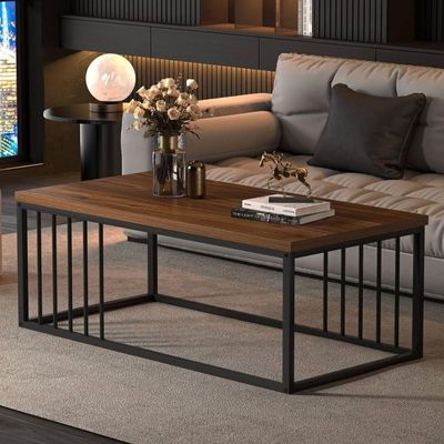  Renfri Coffee Table for Living Room, Metal Frame, Center Table for Home Office (Wooden Top Dark-Oak)