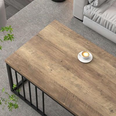  Renfri Coffee Table for Living Room, Metal Frame, Center Table for Home Office (Wooden Top Light-Oak)