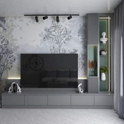 Modern Grey Wall-Mounted TV Unit – Luxury TV Stand & TV Media Unit with LED