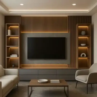 Modern Luxury TV Wall Unit with Backlit Shelves – Premium TV Stand & TV Media Unit