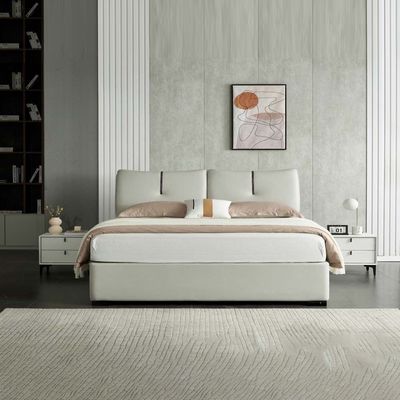Kelly Classic Hydraulic Storage Leather Bed – King Size 180 x 200 cm, Beige Upholstered Bed Frame with Hidden Storage