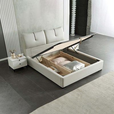 Kelly Classic Hydraulic Storage Leather Bed – King Size 180 x 200 cm, Beige Upholstered Bed Frame with Hidden Storage
