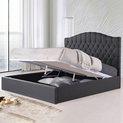 Fort Hydraulic Storage Linen Bed – King Size 180 x 200 cm, Black Upholstered Bed Frame with Hidden Storage