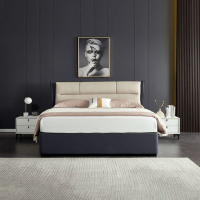 Sausalito Hydraulic Storage Leather Bed – King Size 180 x 200 cm, Grey Suede Upholstered Bed Frame with Partitioned Gas Lift Storage