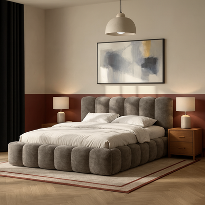 Merlin Upholstered King Bed – 180 x 200 cm, Brown Fabric Bed Frame