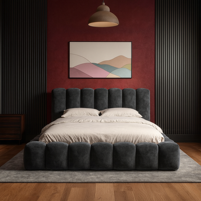 Merlin Upholstered King Bed – 180 x 200 cm, Grey Fabric Bed Frame