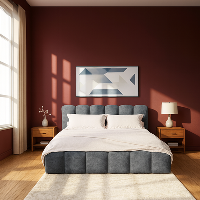 Merlin Upholstered King Bed – 180 x 200 cm, Grey Fabric Bed Frame