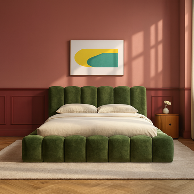 Merlin Upholstered King Bed – 180 x 200 cm, Green Fabric Bed Frame
