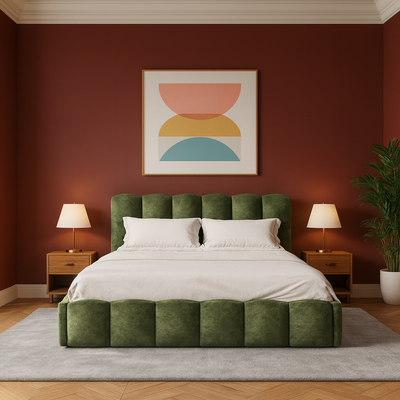 Merlin Upholstered King Bed – 180 x 200 cm, Green Fabric Bed Frame