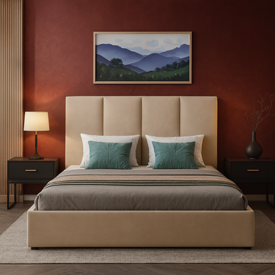 Emma Hydraulic Bed With Storage King Bed | Luxurious Light Beige Velvet Upholstered Bed Frame