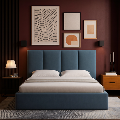 Emma Hydraulic Bed With Storage King Bed | Luxurious Light Blue Velvet Upholstered Bed Frame