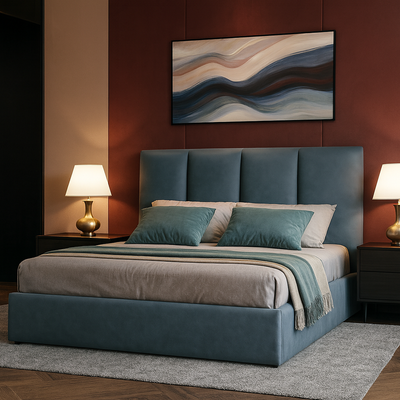 Emma Hydraulic Bed With Storage King Bed | Luxurious Light Blue Velvet Upholstered Bed Frame