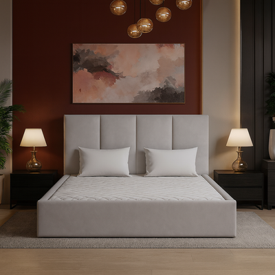 Emma Hydraulic Bed With Storage King Bed | Luxurious Light Grey Velvet Upholstered Bed Frame