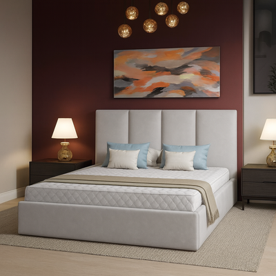 Emma Hydraulic Bed With Storage King Bed | Luxurious Light Grey Velvet Upholstered Bed Frame
