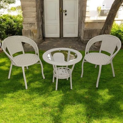 Patio Rattan Outdoor Dining Sets | Outdoor Table and Wicker Chairs for outdoor & indoor | Poolside or Backyard Balcony Sets, Dining Chair for Restaurants and Hotels (White)