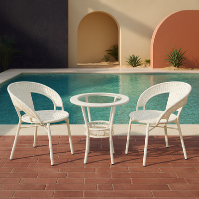 Patio Rattan Outdoor Dining Sets | Outdoor Table and Wicker Chairs for outdoor & indoor | Poolside or Backyard Balcony Sets, Dining Chair for Restaurants and Hotels (White)