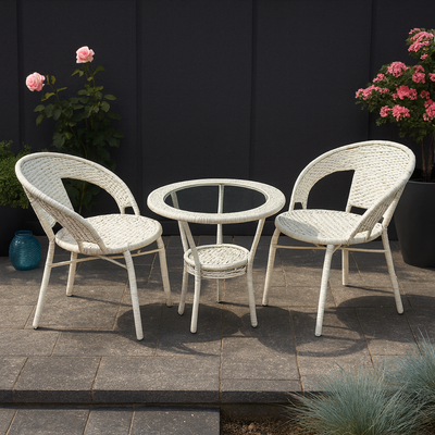 Patio Rattan Outdoor Dining Sets | Outdoor Table and Wicker Chairs for outdoor & indoor | Poolside or Backyard Balcony Sets, Dining Chair for Restaurants and Hotels (White)