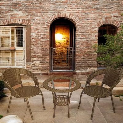 Patio Rattan Outdoor Dining Sets | Outdoor Table and Wicker Chairs for outdoor & indoor | Poolside or Backyard Balcony Sets, Dining Chair for Restaurants and Hotels (Golden)