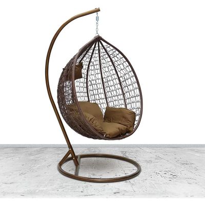 Patio Wicker Hanging Chair | Hammock Basket Swing Chair with Tufted Seat Pad, Pillow & Backrest | Comfortable Outdoor Balcony Egg Chair for Garden, Patio, Terrace (Brown)