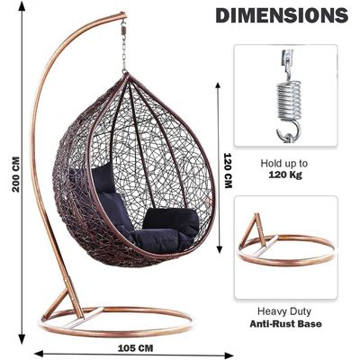 Patio Wicker Hanging Chair | Hammock Basket Swing Chair with Tufted Seat Pad, Pillow & Backrest | Comfortable Outdoor Balcony Egg Chair for Garden, Patio, Terrace (Brown)