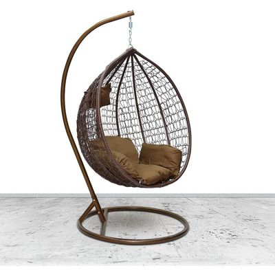 Patio Wicker Hanging Chair | Hammock Basket Swing Chair with Tufted Seat Pad, Pillow & Backrest | Comfortable Outdoor Balcony Egg Chair for Garden, Patio, Terrace (Brown)